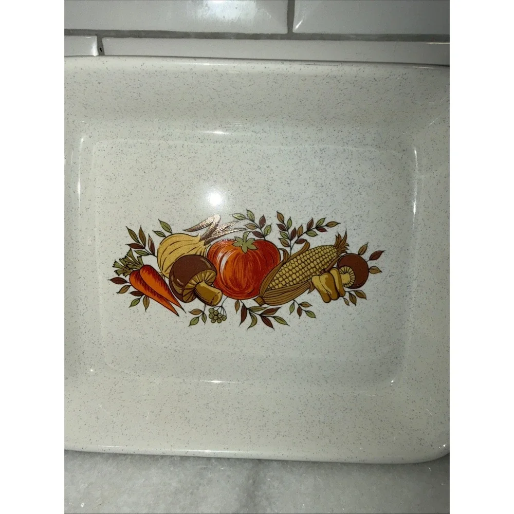 Vtg Stoneware Casserole Dish Lid  Made In Japan‎ Vegetable Harvest Ovenproof
